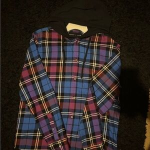 Blue and Purple Plaid Hoodie Shirt